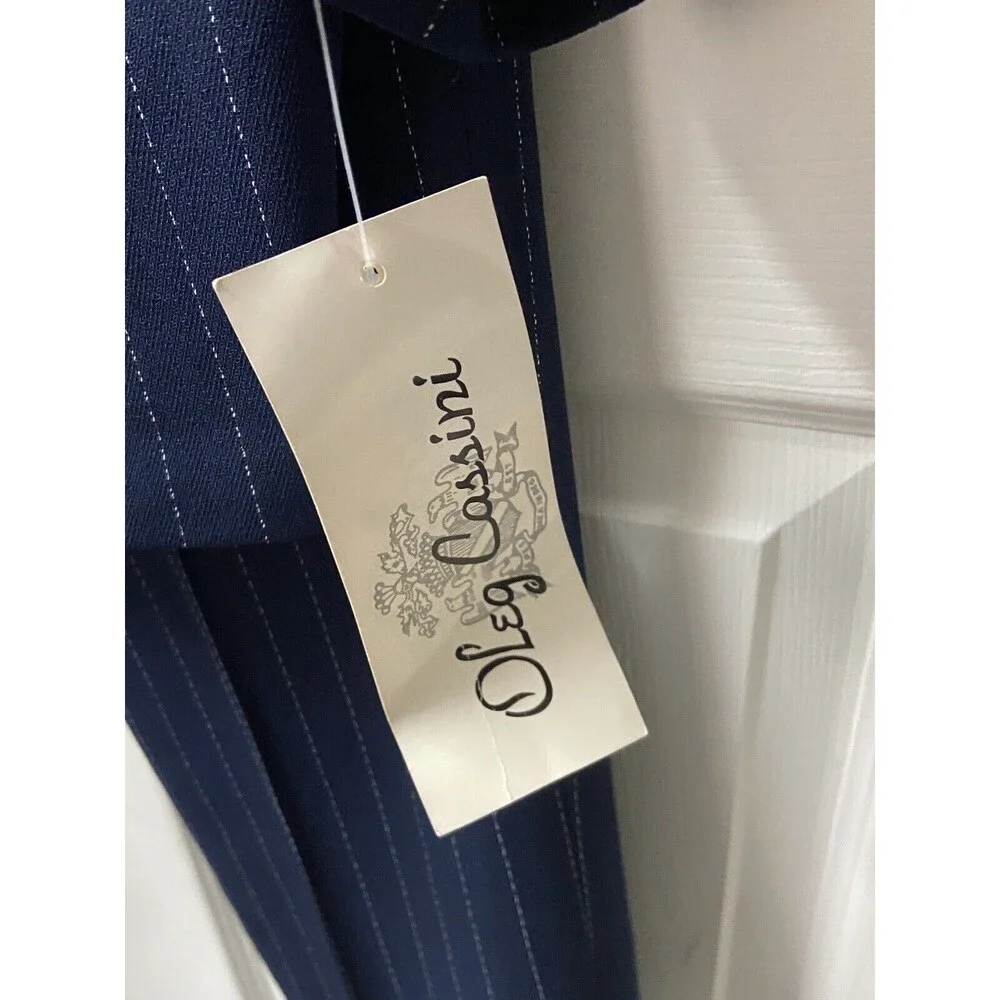 Oleg Cassini Womens Size 12 Striped Double Breasted Striped Blue Pant Suit nwt - Picture 6 of 11